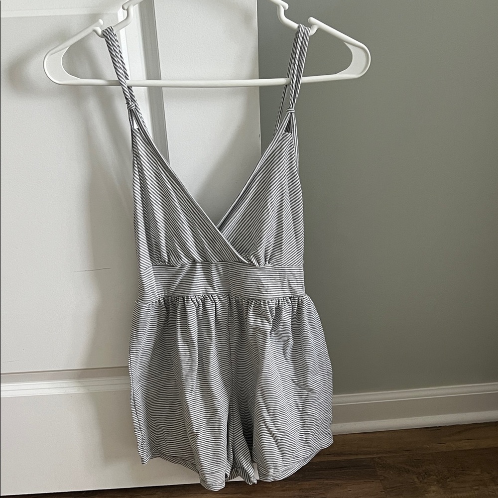 Girls' Striped Grey & White One-Piece Romper